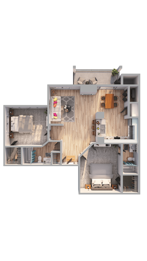 2 Bed  1 Bath  Floor Plan |  1,121 Sq. Ft. at Apartments at Ashford Belmar Apartments, Colorado